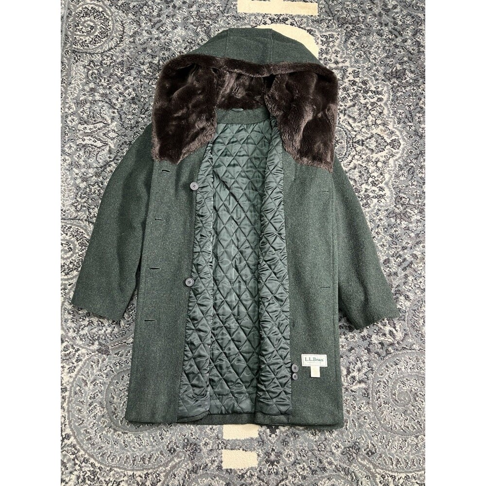 Vintage Women L.L.Bean Wool Duffel Coat Faux Fur-lined Hood Cuffs Size 20 Green - Picture 8 of 15
